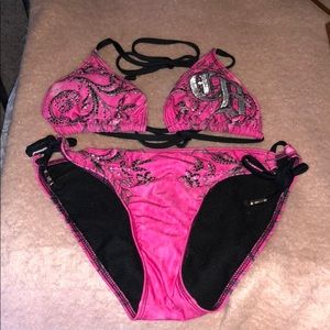 Pink and black crash and burn bikini